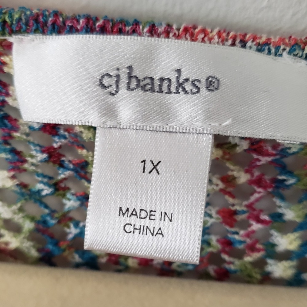 CJ Banks Open Knit Sweater Tunic Top SZ 1X Festival Boho Hippie Rainbow Cover Up - Picture 8 of 8